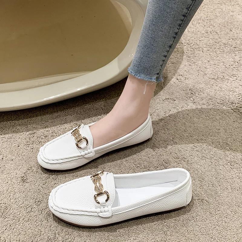2024 брендовая женская обувь, лоферы, женские туфли на плоской подошве, модные повседневные туфли на плоской подошве с металлическими украшениями, лидер продаж, Zapatos с круглым носком на плоской подошве