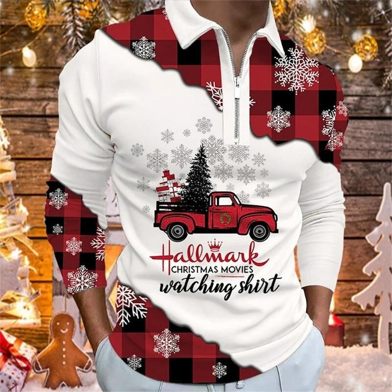 Мужская мода весна осень полиэстер Zippo рубашка поло рождественская 3D цифровая печать повседневная рубашка поло топы