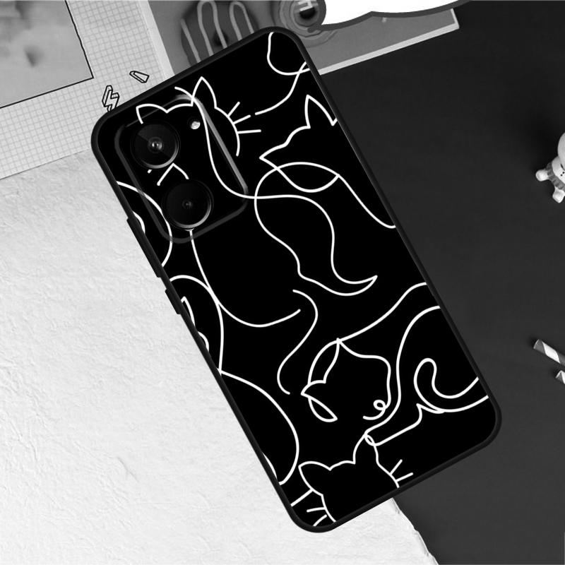 Забавный Милый Кот Лайн-Арт Для Realme 10 11 12 13 14 Pro Plus GT6 GT7 15 Pro C61 C67 C63 C71 C55 C51 C65 C53 C75 Чехол