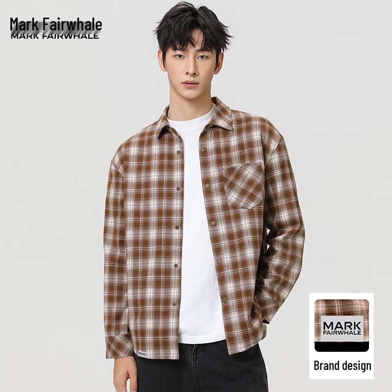 Mark Fairwhale Мужская американская фланелевая клетчатая рубашка с длинным рукавом