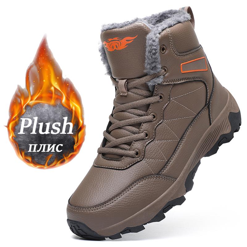 Зимние ботинки для мужчин, высокие мужские ботинки, плюшевые теплые ботильоны на шнуровке, черные высококачественные роскошные кроссовки, размер обуви 39-48
