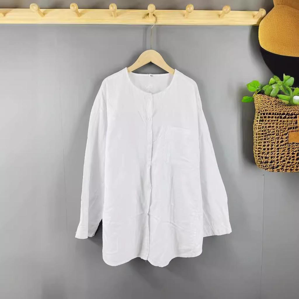 1116 new, solid color embroidery, cotton yarn long-sleeved shirt, loose literary bottoming shirt, versatile top shirt.
