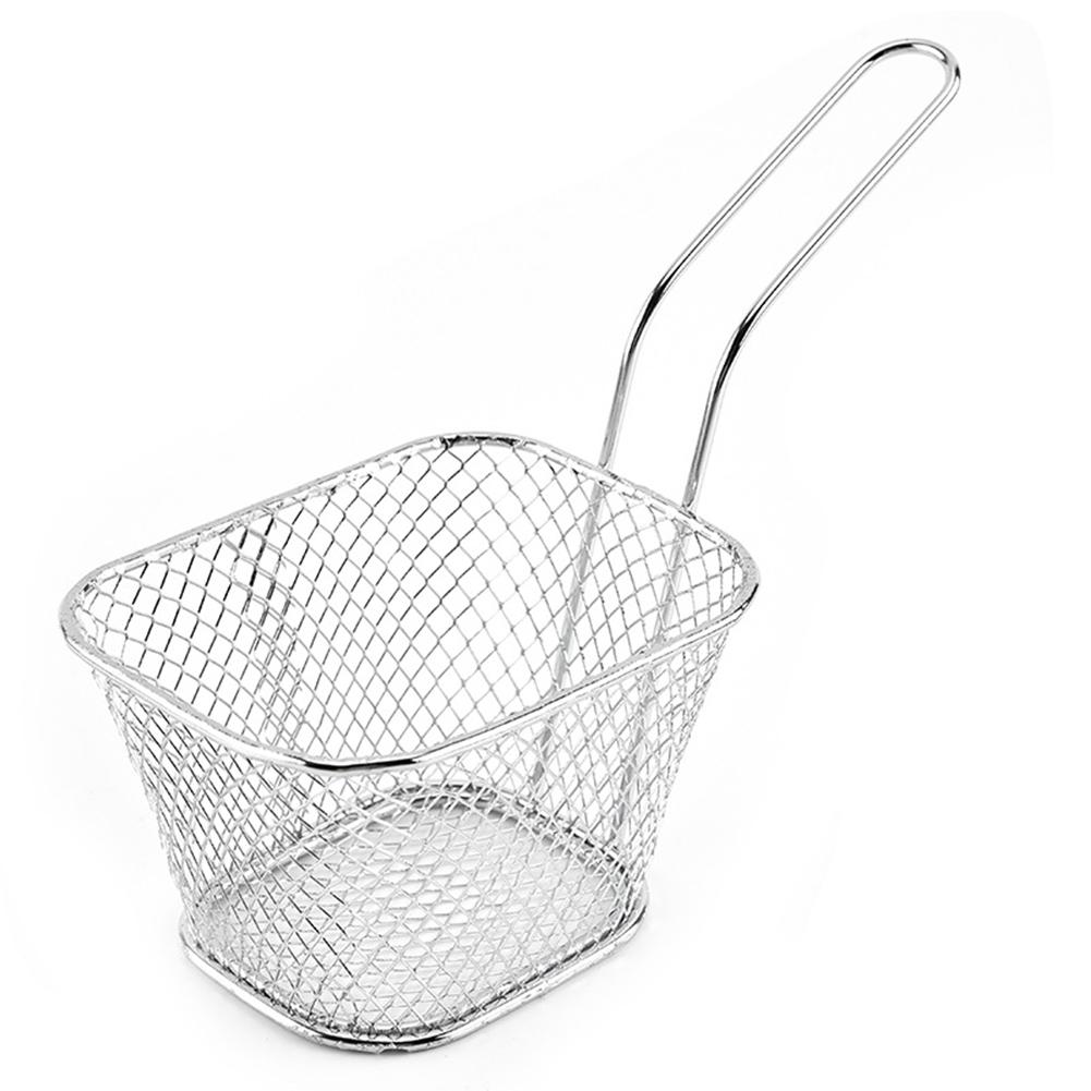 Mini Size Square Fry Basket Metal French Fries Chips Holder with Handle Desk Food Presentation Mesh Basket Food Prep Area Accessories Tools