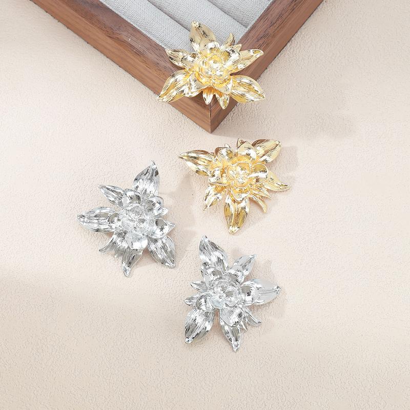 Vintage Metal Flower Stud Earrings for Women Fashion Gold Silver Color Big Floral Earrings Chic Vacation Party Jewelry Gift