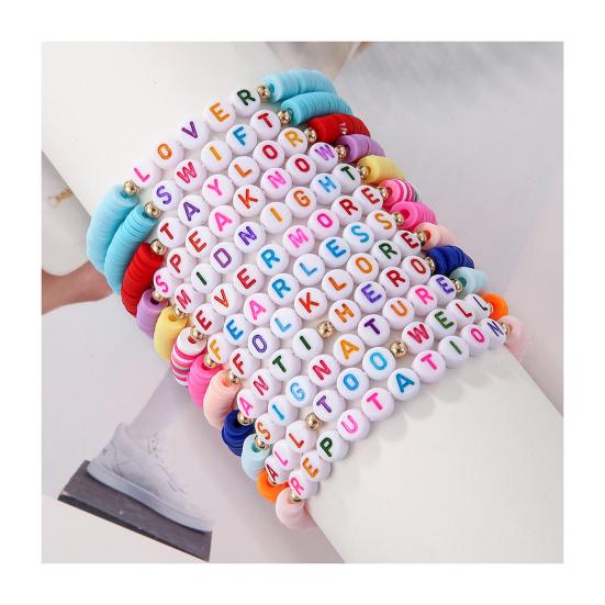 7/11/12/13 шт. браслеты с алфавитом красочные бусины гладкие богемные стиль вдохновляющие слова эластичная веревка из нержавеющей стали женские браслеты для девочек ювелирные изделия