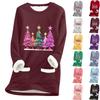 Ladies' Loose And Comfortable Round Neck Christmas Print Thick With Pockets Long Sleeved Top