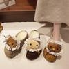 Suede Cute Cartoon Girl Flat-bottomed Slippers 2025 Autumn Kitten Casual Thick-soled One-pedal Bag Head Slippers