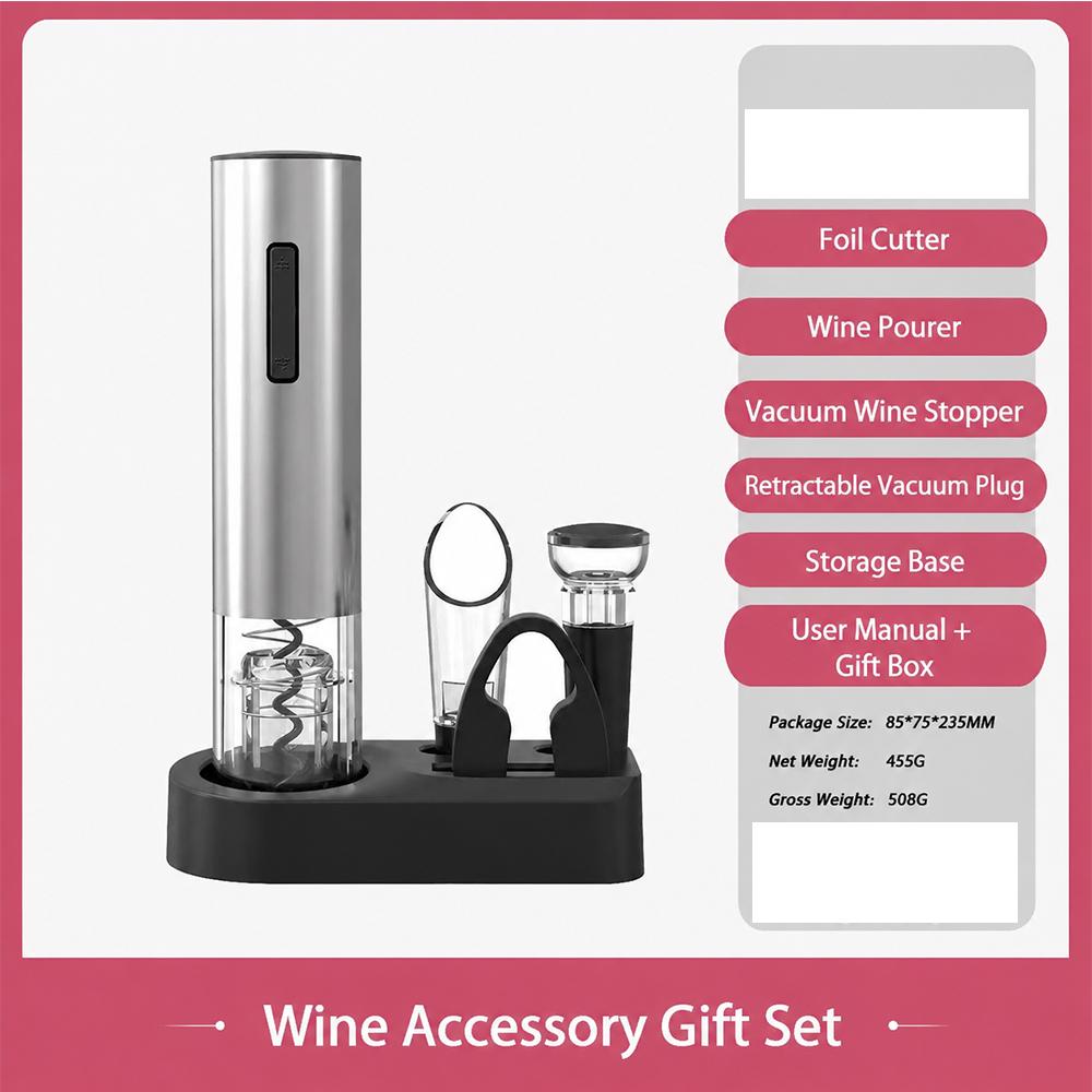 Electric Wine Opener Electric Corkscrew Brushed Stainless Steel Body Foil Cutter Kitchen Products Performance Plastic Gift Set 6