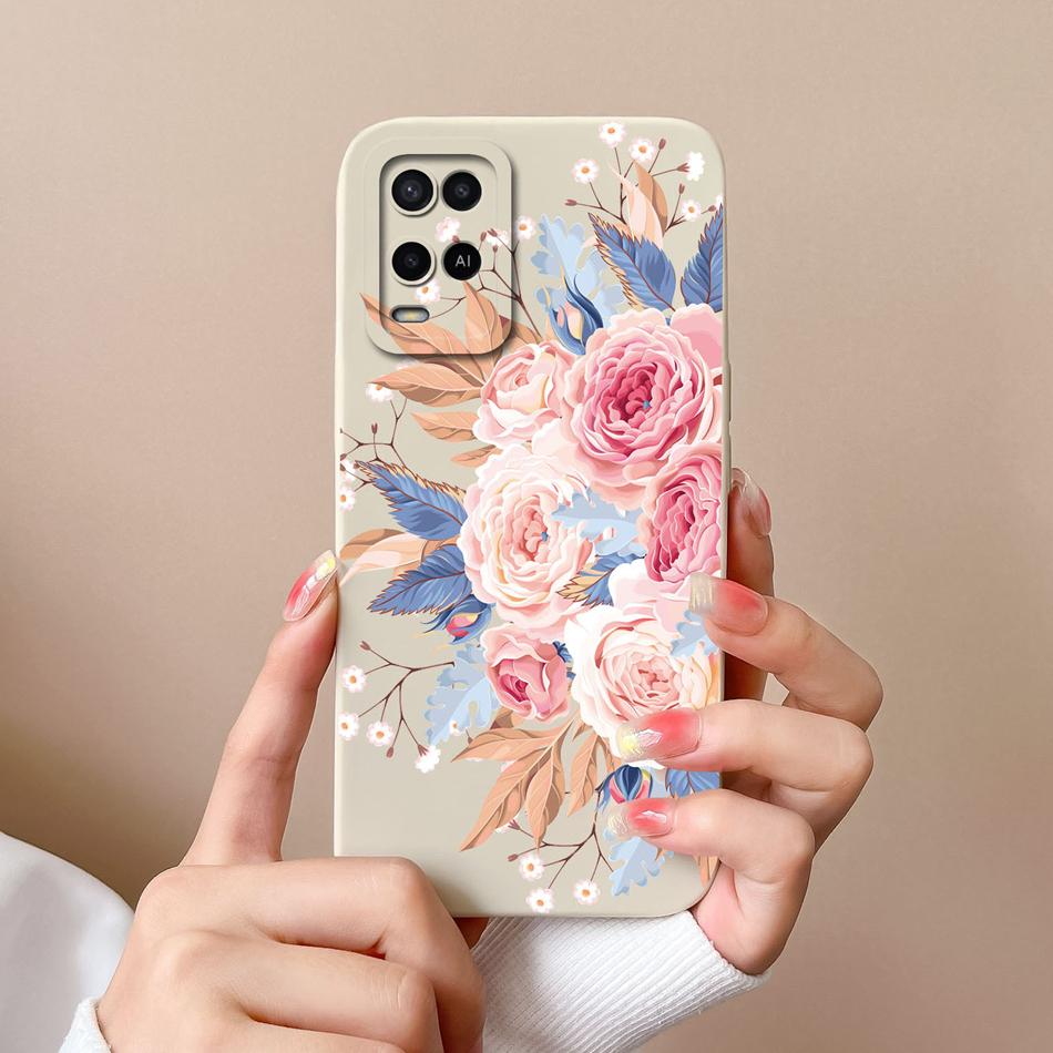 Чехол для Oppo A54 A54S Конфетный Цветочный Рисунок Мягкий Обновленный Жидкий Силикон Полная Защита Задняя Крышка Funda