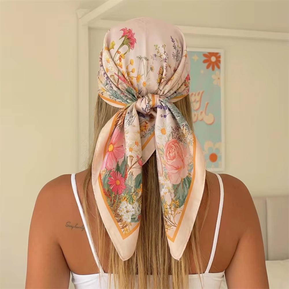Soft Head Scarf Silk Hijab Foulard Luxury Square Scarf Women Female