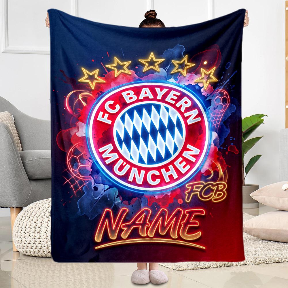 Bayern Munich Fan Art Personalized Name Blanket Gift Customizable Blanket Soft Warm Cozy Suitable for Couch Office Chair Seaside Living Room