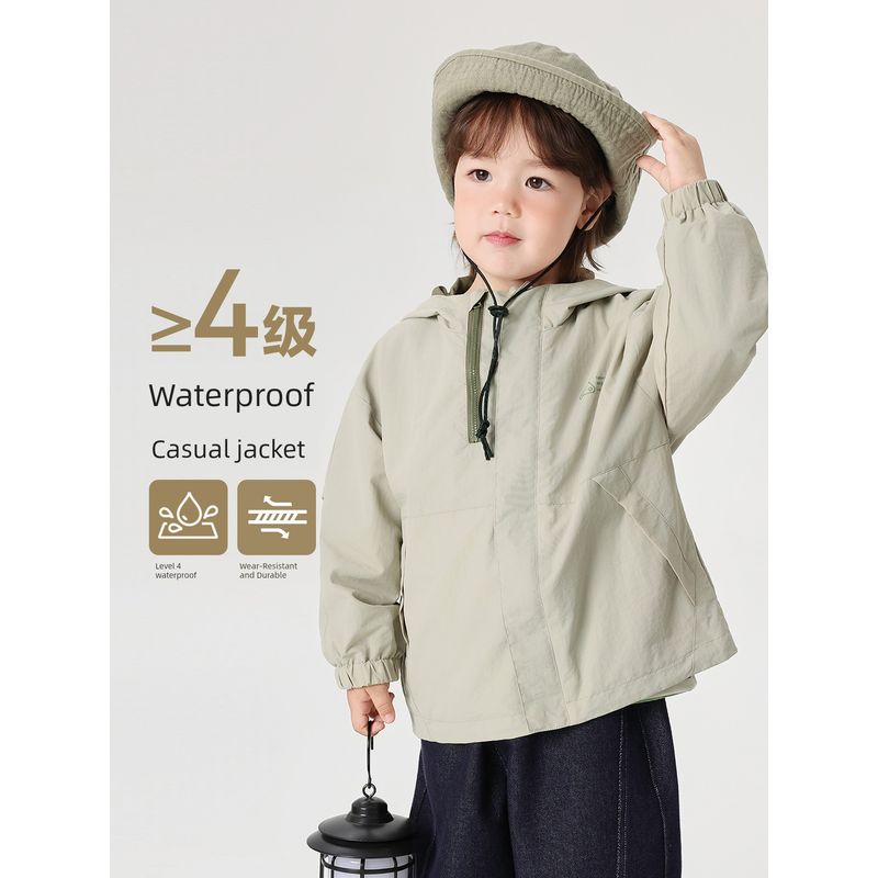 Right European Boys' Windproof Jacket 2026 Spring and Autumn New Casual Waterproof Hooded Clothing Children's Wear Baby Top