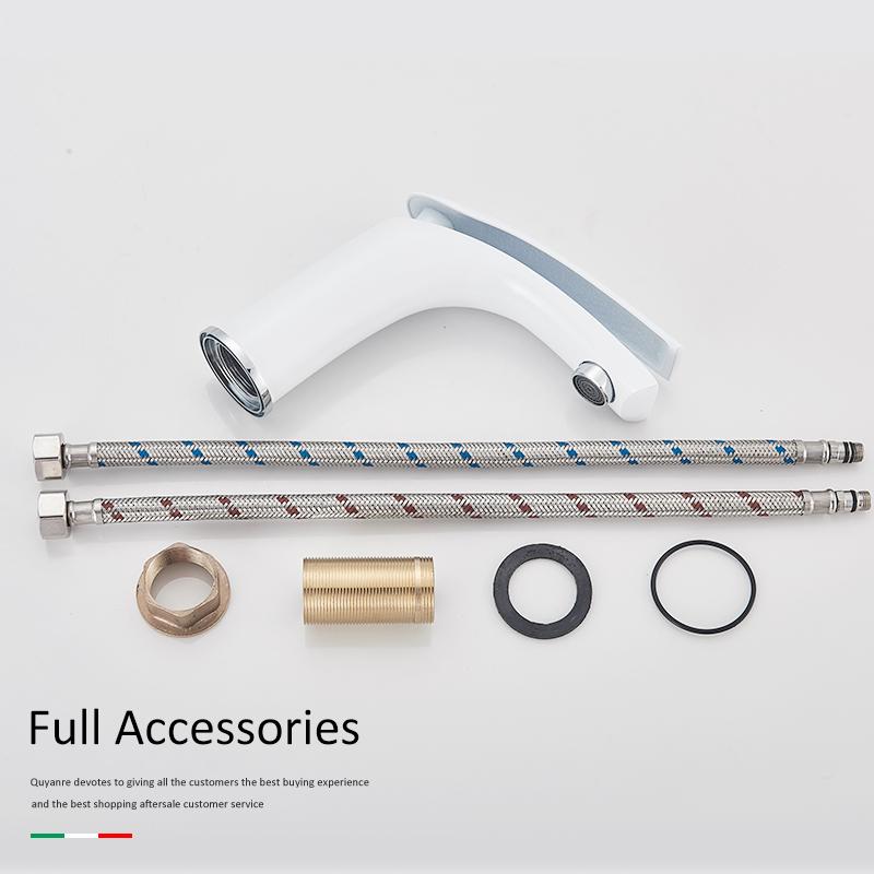 Quyanre Белый Черный Латунный Смеситель Для Раковины Смеситель Для Ванной Комнаты Холодной и Горячей Воды Однорычажный Водопроводный Кран Для Раковины Водопад