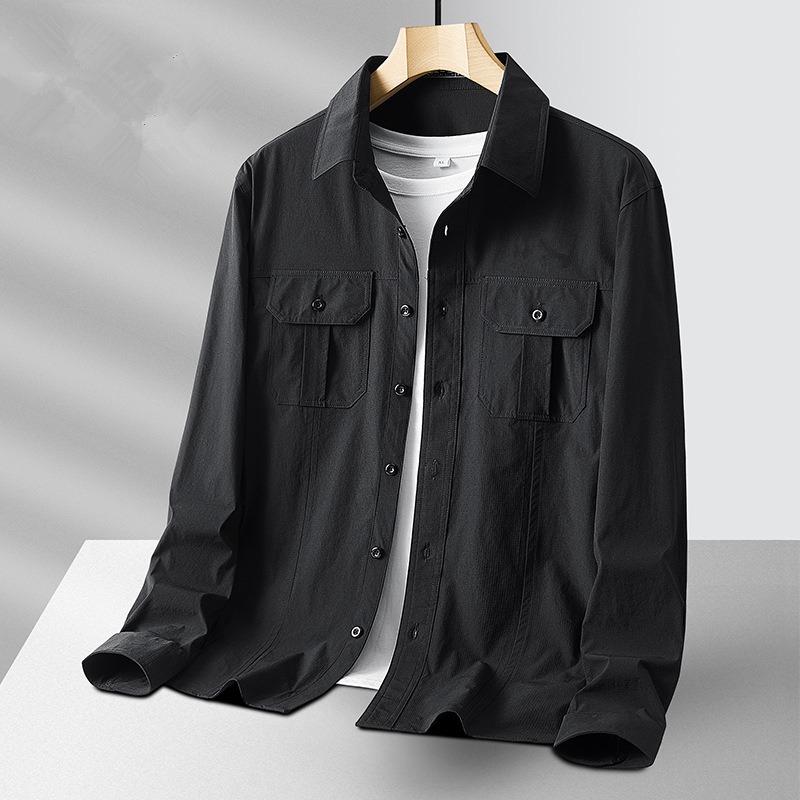 Новые однобортные быстросохнущие мужские повседневные рубашки с длинным рукавом Высокое качество Militar Overshirt Slim Fit Мужская дизайнерская одежда Блузки 5XL