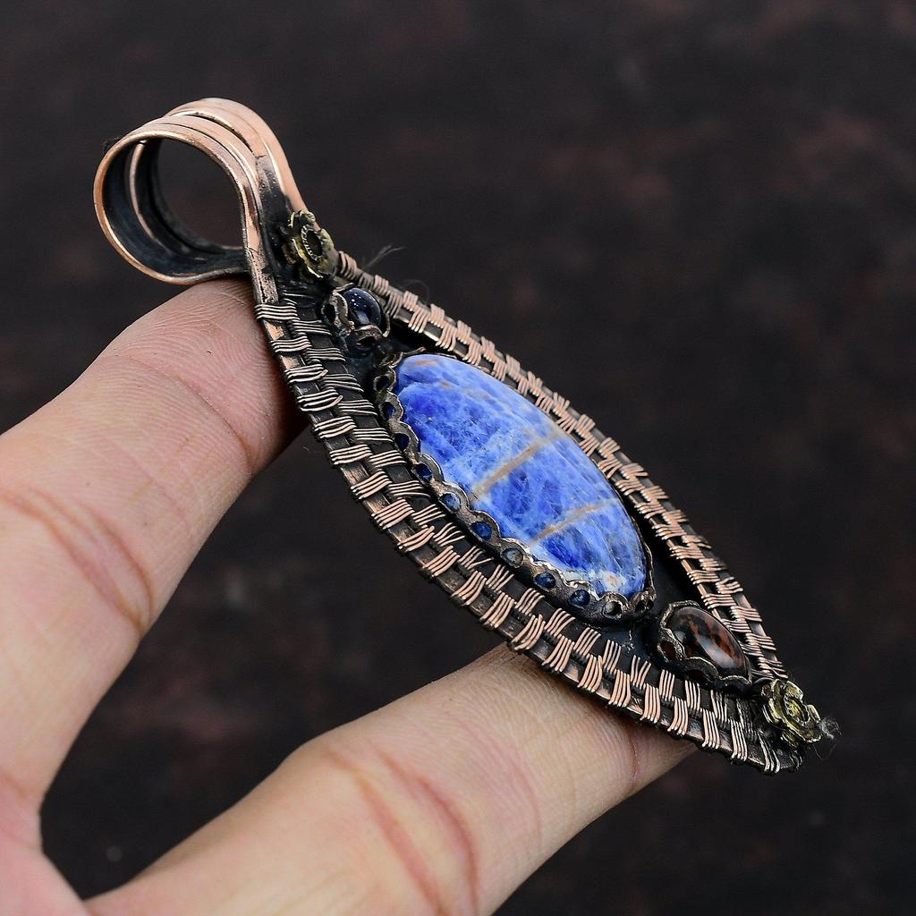 Sodalite Gemstone Pendant Copper Wire Wrapped Pendant Mahogany Obsidian And Blue Sunstone Pendant Handmade Copper Jewelry Pendant For Women