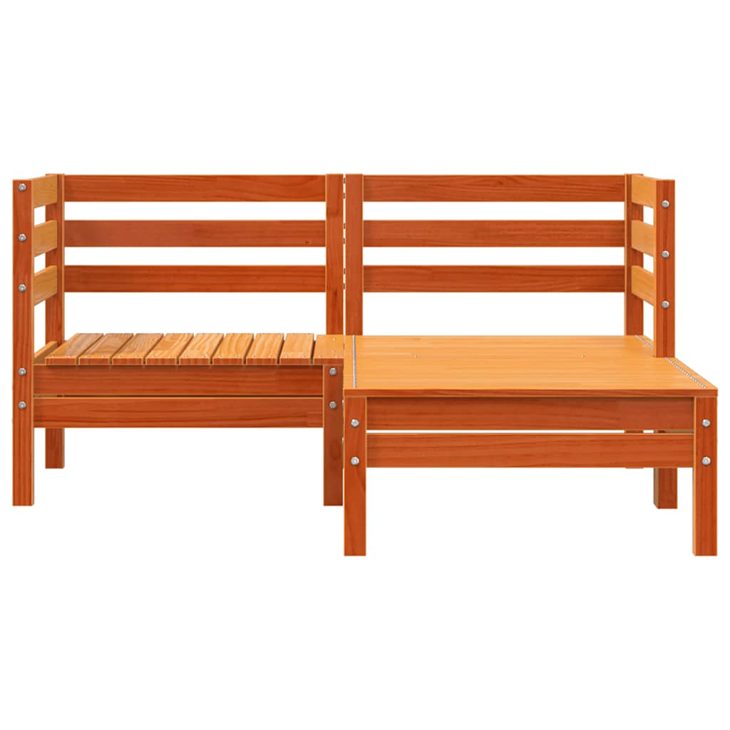 2 Seater Garden Sofa with Footstool Wax Brown Solid Pine Wood