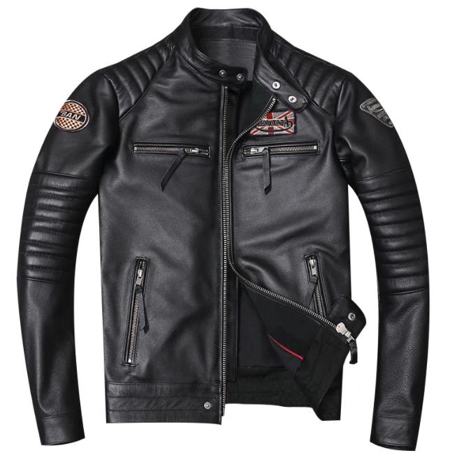 Винтажная серая мотоциклетная куртка из натуральной кожи для мужчин, байкерские куртки из натуральной коровьей кожи, мужская тонкая классная одежда, пальто