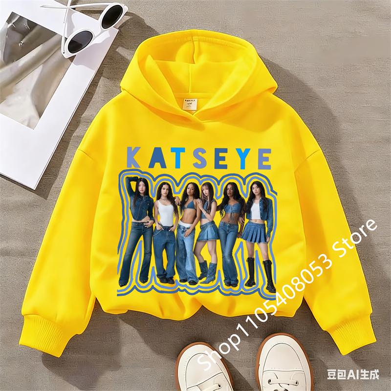 Детская толстовка с принтом Katseye, Толстовка для мальчиков и девочек, Повседневный пуловер, Спортивная одежда в стиле Харадзюку с принтом айдола, Теплый топ с длинным рукавом