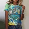 Summer Round Neck Owl Pattern Printed Top Fashionable Casual Cute Short Sleeved Women's T-shirts