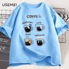 Cartoon Coffee Cat T-Shirts Men Women Summer Harajuku Kawaii Cat Printed Short Sleeve Tees Funny Streetwear Loose Clothes