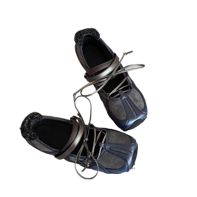 Soft-soled Ballet Velcro Mary Jane Shoes Women's Splicing Leather Casual Versatile Super Soft Shoes