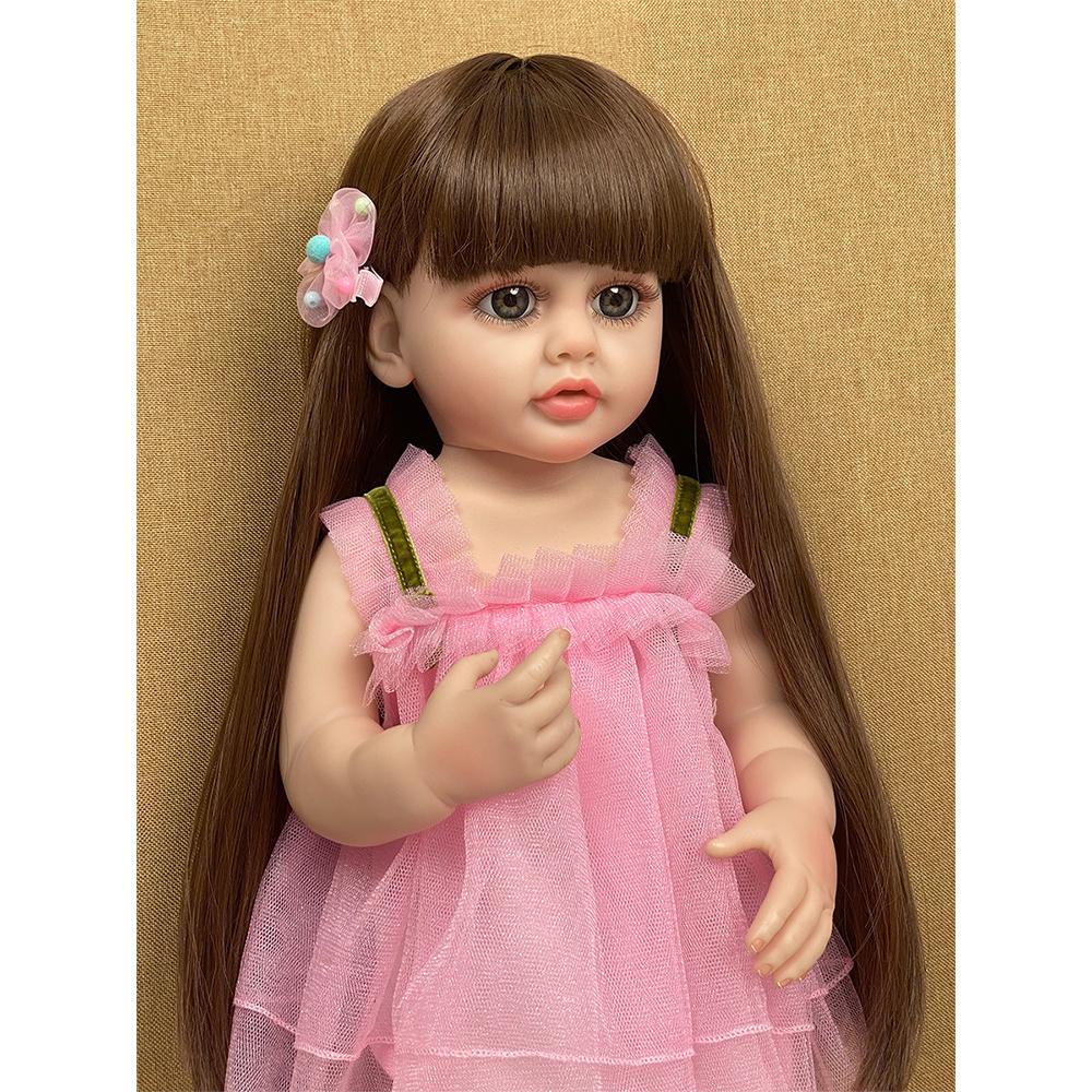55CM Reborn Toddler Doll with Full Body Soft Silicone Raya Lifelike Soft Touch High Quality Pink Princess Doll Gifts for Children