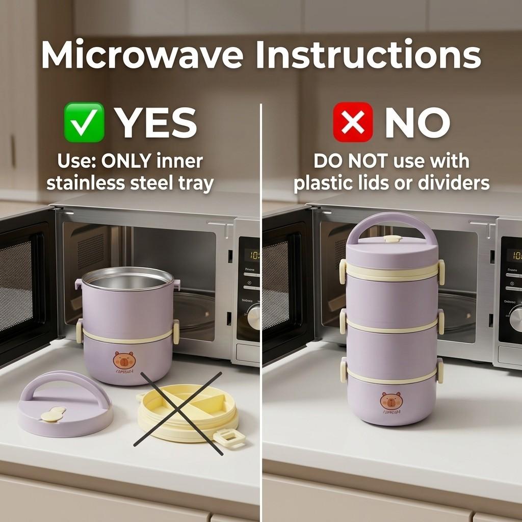Kawaii 304 Stainless Steel Lunch Box Leakproof Thermal Bento Box Microwavable Food Container with Handle for Kids School Adults