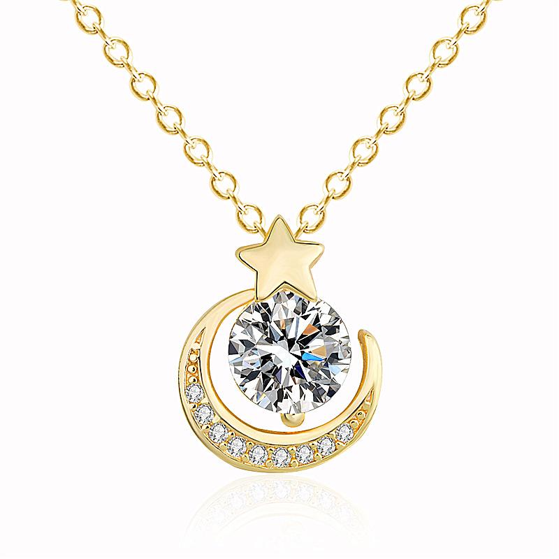 Корейская версия ожерелье с луной, женская цепочка на ключицу для подруги, простой темпераментный кулон со звездой и вспышкой