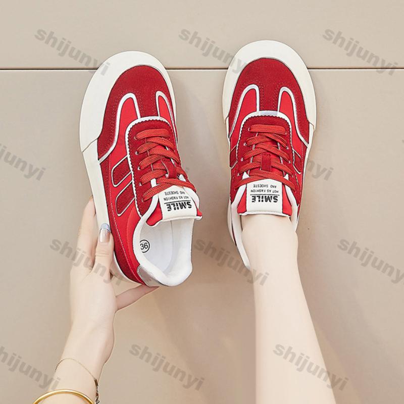 Fashion Women Shoes 2025 Spring Autumn New Breathable Non Slip Platform Sneakers Fashion Comfortable Height Increase Lace-up Casual Shoe
