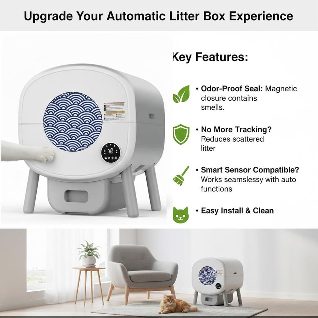 Умный туалет для кошек с дверцей для уединения - Занавеска для контроля запаха и следов для автоматических кошачьих туалетов - Подходит для круглых отверстий диаметром 10 дюймов - Простая установка
