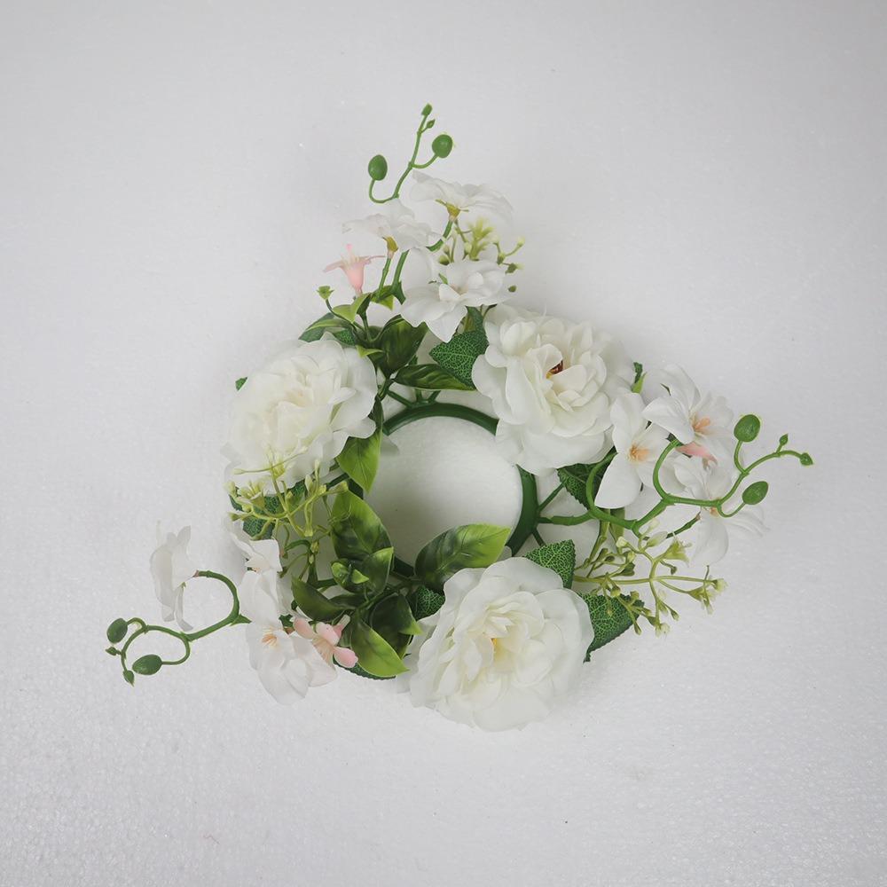 New Simulated Candlestick Wreath Silk Artificial Flowers Rhododendron Wreath Mini Candle Ring Christmas Ornament