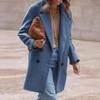 Women Winter Overcoat Double-breasted Turn-down Collar Long Sleeves Buttons Cardigan Plus Size