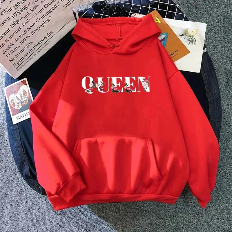 Женские худи Queen Высокое качество Цветочный принт с буквами С капюшоном Пуловер Женская городская повседневная мода Теплое худи