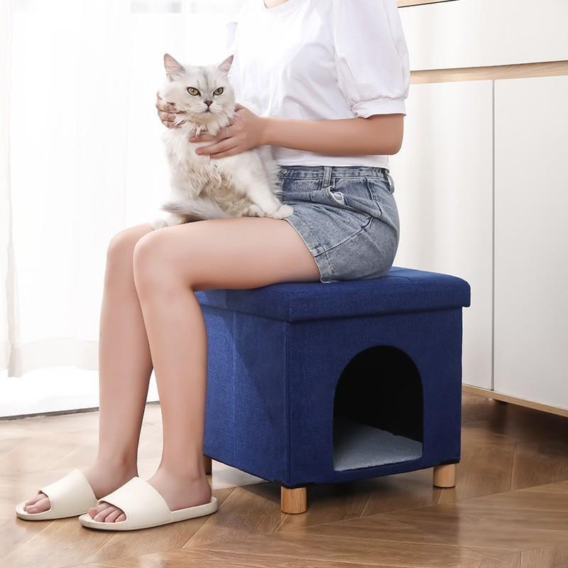 Складная скамейка-кровать для домашних животных Кошки Маленькие собаки Многофункциональное сиденье с местом для хранения Портативный тканевый шезлонг Серый Синий Темно-коричневый