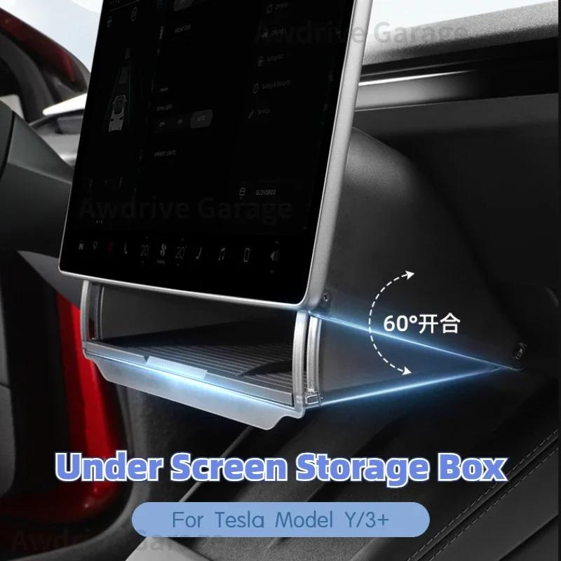 ALI1 Under Screen Storage Box for Tesla Model Y/3+ Highland Model Y juniper Central Control Hidden Storage Organizer Tray Accessories