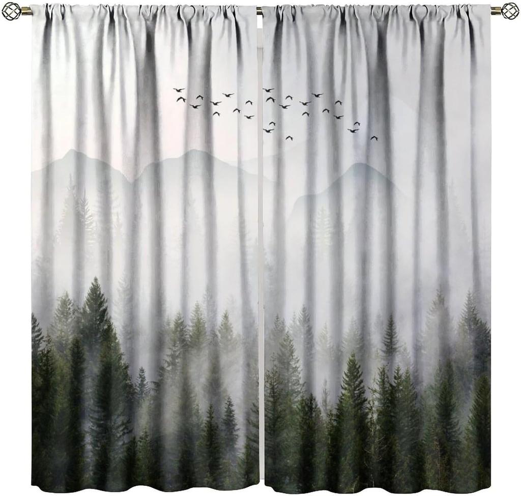 Gothic Dark Misty Forest Curtains, Mysterious Horror Foggy Dim Dead Jungle Under Strange Bright Moon,Thermal Insulation Blackout