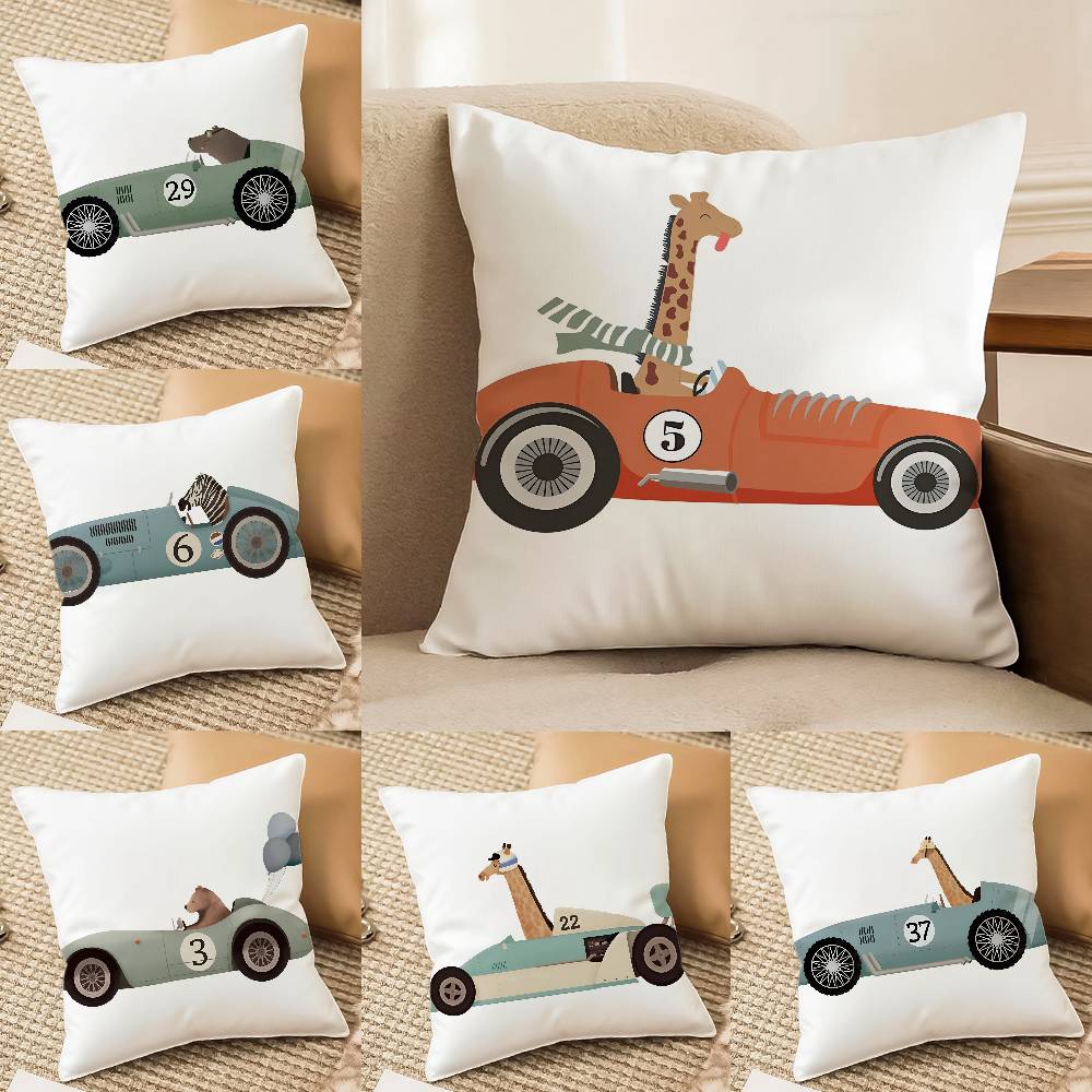 Милые мультяшные животные Автомобильное искусство Наволочка Комфорт Диван-кровать Шелковистый элегантный Невидимая молния Декоративная наволочка