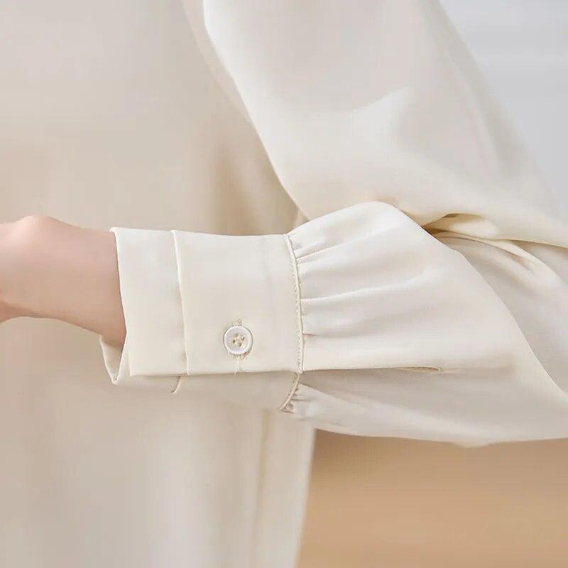 Модная шифоновая блузка женская офисная женская с длинным рукавом женские блузки на пуговицах с отложным воротником рубашка осенние шикарные топы 29466