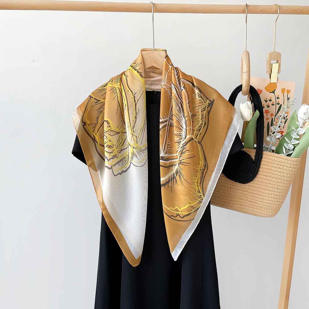 Весенний шелковый платок с принтом, квадратный платок, премиальный, для обертывания, тюрбан, французский градиент, в сочетании с рубашкой, тонкий солнцезащитный платок