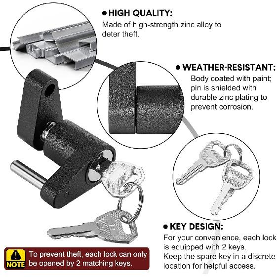 Chumia 4 Pack Black Trailer Hitch Coupler Lock With Keys, Dia 1/4 Inch 3/4 Inch Span Trailer Tongue Hitch Lock For Tow Boat Rv Truck Car'S Coupler