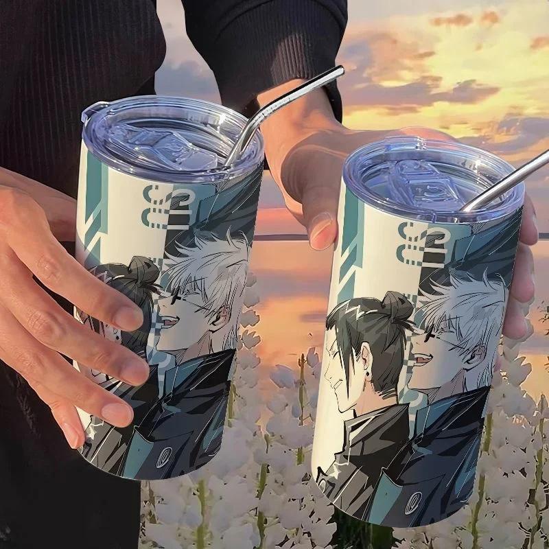 Кружка-термос Jujutsu Kaisen Юдзи 500 мл Сатору Годжо Нержавеющая сталь Дорожная термокружка С изоляцией, с трубочкой Кружка для кофе Подарок для детей
