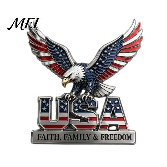 UV-proof Car Decals USA Faith, Family & Freedom Metal Emblem, Eagle Letters Patriotic Edition 3D Red Blue Flag Sticker 250th Anniversary Auto