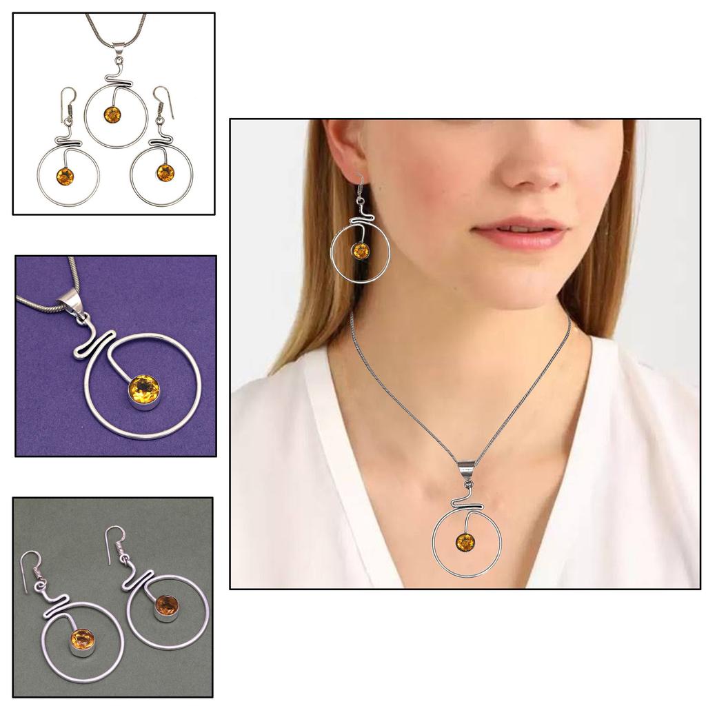 Citrine Set Jewelry Women Pendant Earring Gemstone Earrings Gems Green
