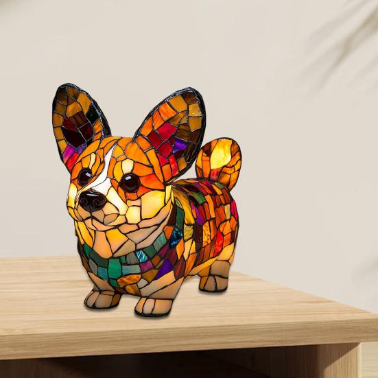 Светодиодный светильник с орнаментом в виде корги, настольная лампа в стиле ретро из смолы для собак, ночник с теплым окружающим светом, акцентное освещение для гостиной