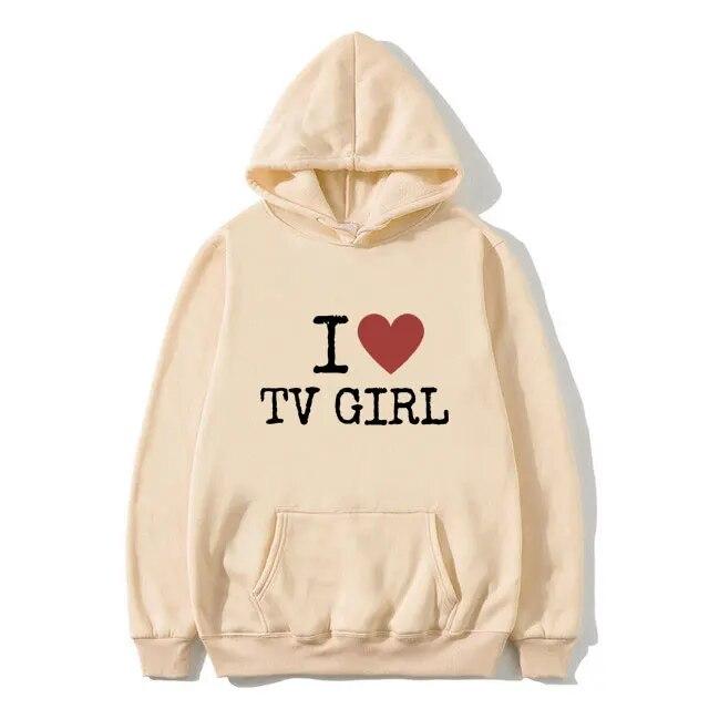 Футболка «I Love TV Girl» с художественной эстетической графикой, толстовка унисекс, женская толстовка с капюшоном большого размера, модные толстовки унисекс высокого качества