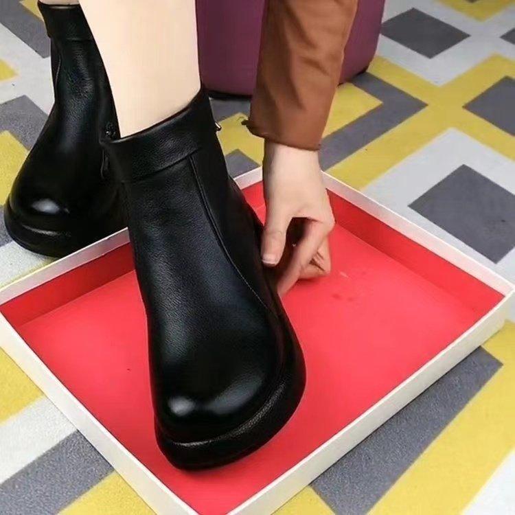 2024 зима новые утолщенные термосапоги женские с круглым носком подошва маффин бархатные туфли для мам универсальные женские ботинки Martin женские