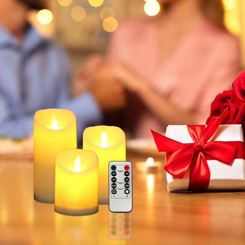 Мерцающие беспламенные свечи 3X Работающие от батареек Мерцающие светодиодные свечи Беспламенные восковые столбовые свечи Свет Водонепроницаемая столбовая светодиодная