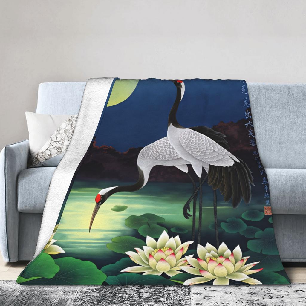 Chinese Style Crane Blanket Soft Warm Fashion Plush Bedding Throws For Kids Living Room Flannel Bedspread Bed Cover