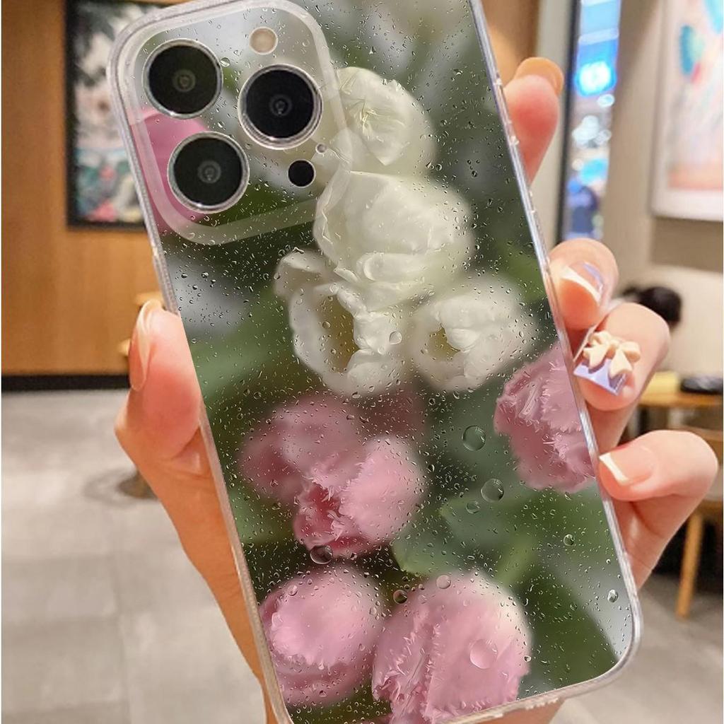 Прозрачный противоударный чехол Powder White Tulip для iPhone 14/15/16/17 Pro Max