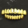 New 18K Copper Gold Plated HipHop Teeth Top&Bottom Grillz Teeth Set With Fixed Wax